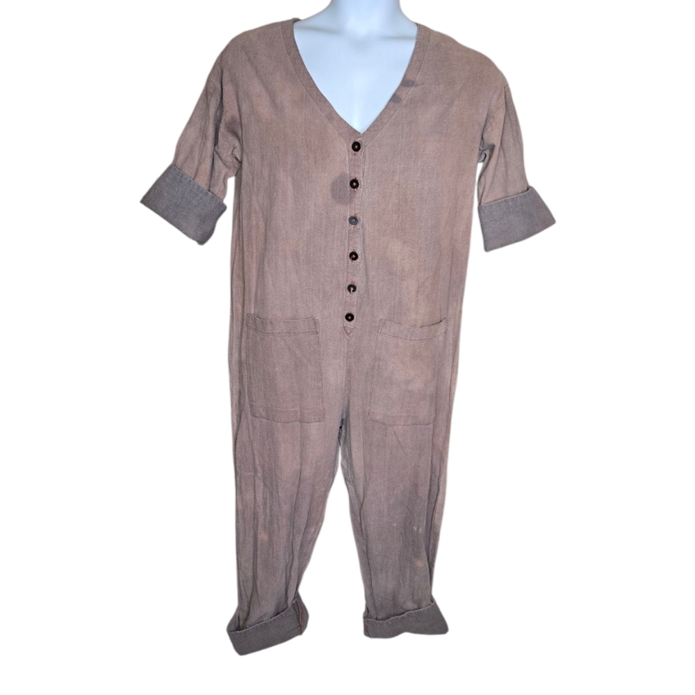 HAPPY FRENCH GANG terracotta button up‎ handwoven cotton jumpsuit S/M